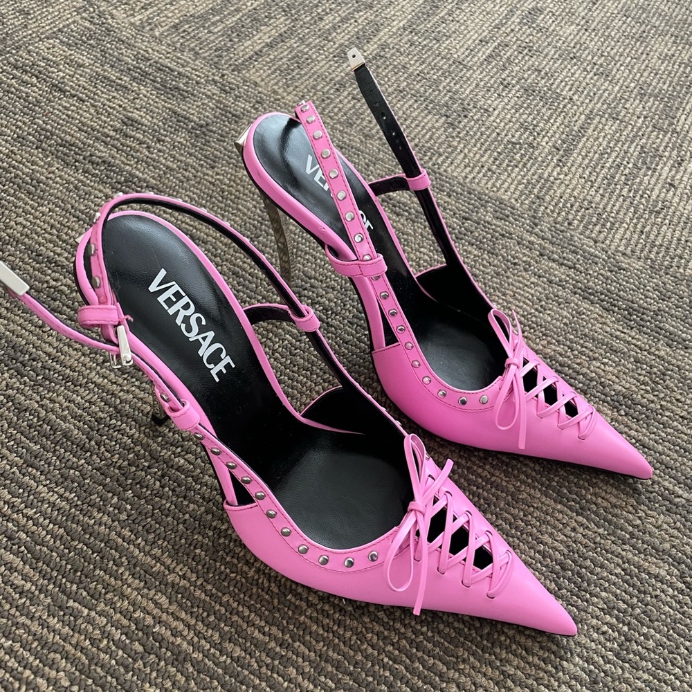 Versace Laced Pin-Point Slingback Pumps - Picture 1 of 6